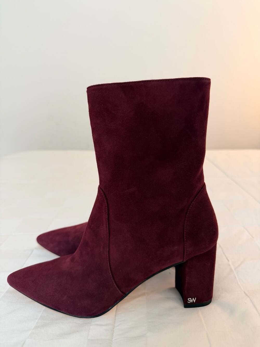 Stuart Weitzman Renegade 75 Cabernet Suede Block Heel Ankle Booties Size 8.5 - Picture 6 of 10